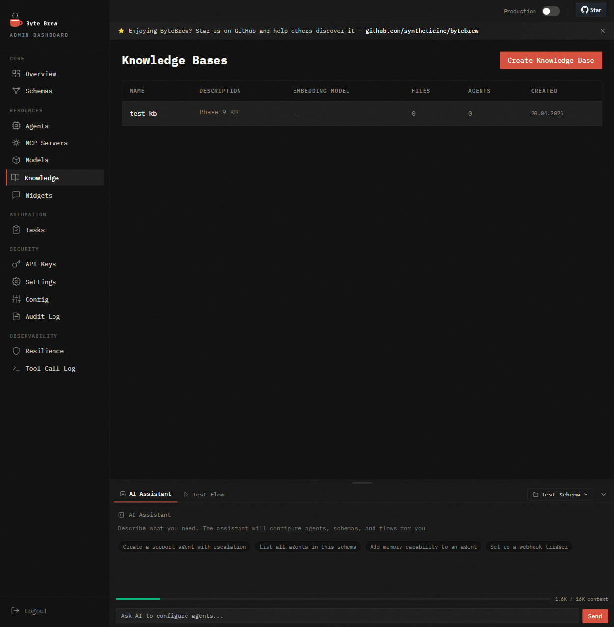 Knowledge Bases — upload and manage documents for RAG